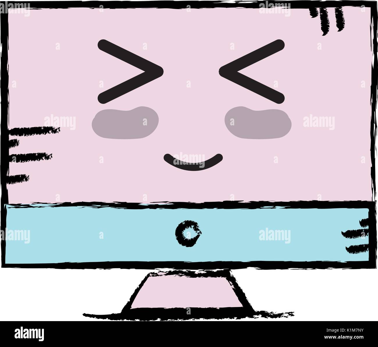 Computer kawaii cartoon happy cute Banque d'images vectorielles - Alamy