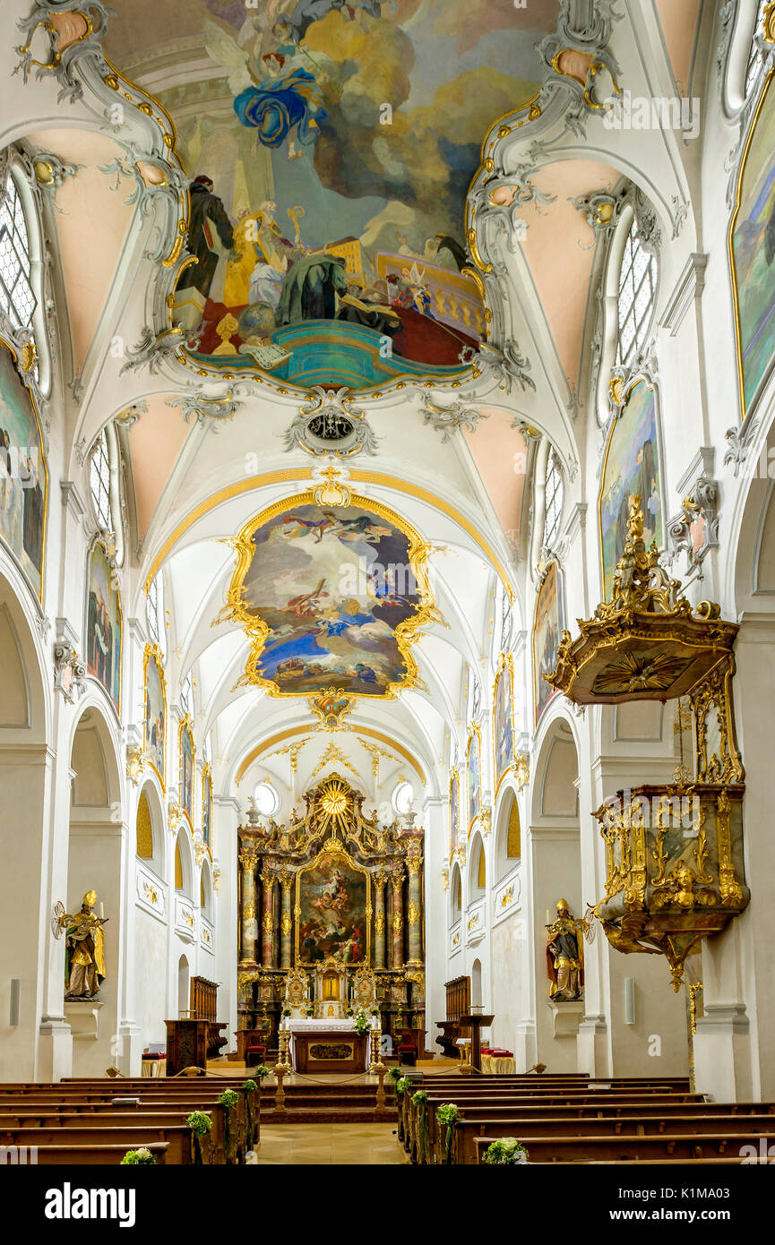 Nef avec pupitre et chœur, Basilique de la Sainte Croix, cloître Scheyern, abbaye bénédictine, district Pfaffenhofen an der Ilm Banque D'Images