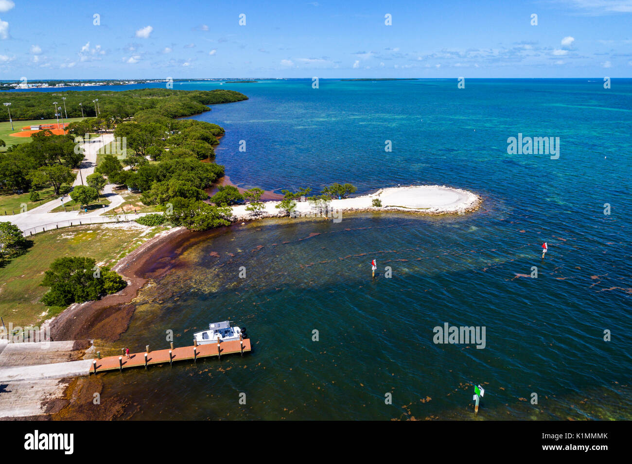 Floride, Florida Keys, Upper, Key Largo, Harry Harris Beach & Park, océan Atlantique, vue aérienne au-dessus, FL17081816D Banque D'Images