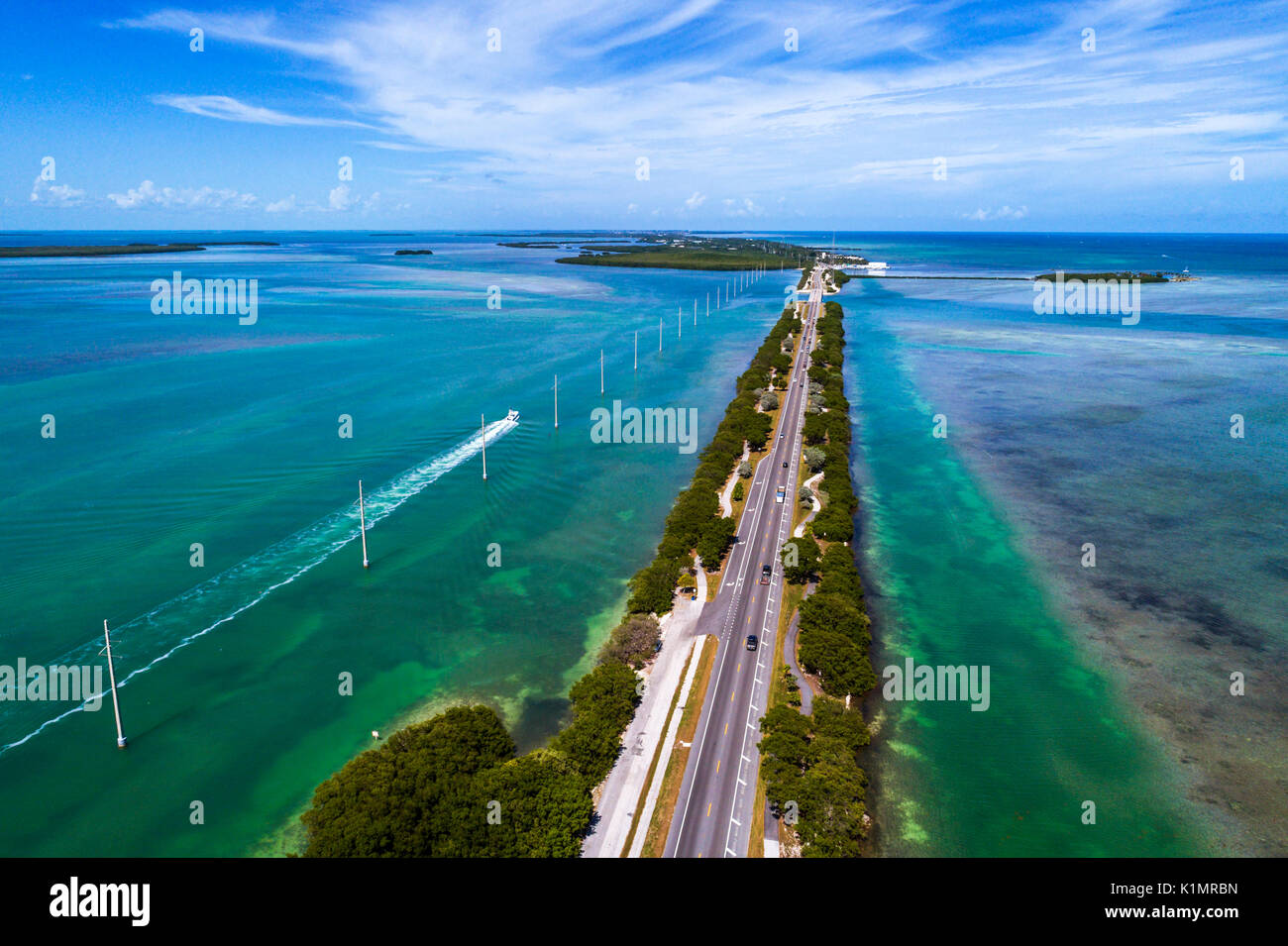 Florida,Florida Keys,Upper,Islamorada,Indian Key,Lignumvitae Key Aquatic Preserve,Florida Bay,Atlantic Ocean,Highway route 1 Overseas Highway,Russell Banque D'Images