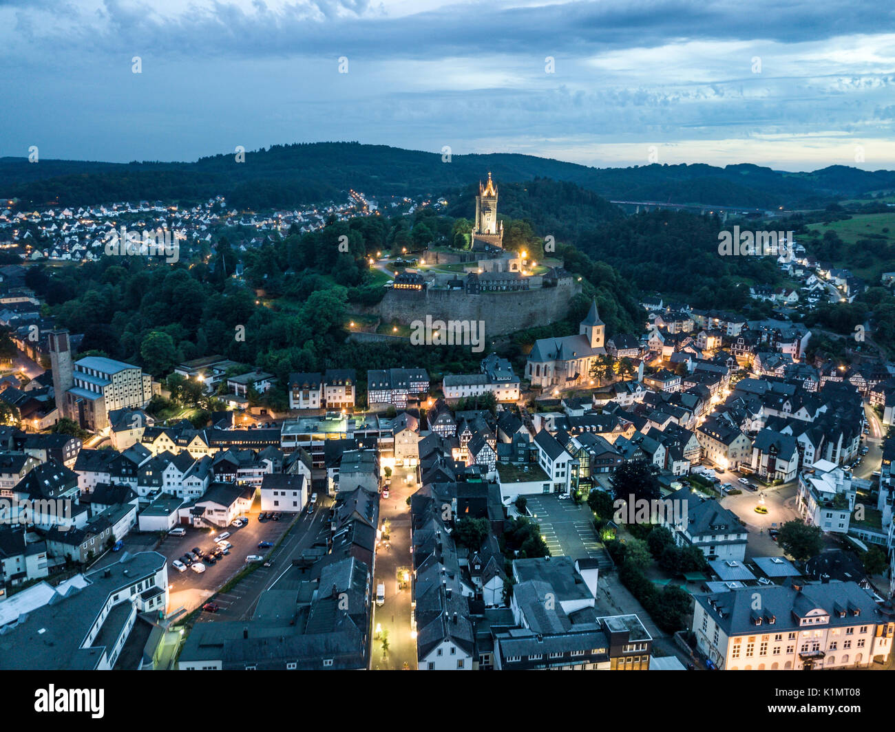 Vue aérienne sur la vieille ville de Dillenburg. Rhône-Alpes, Hesse, Allemagne Banque D'Images