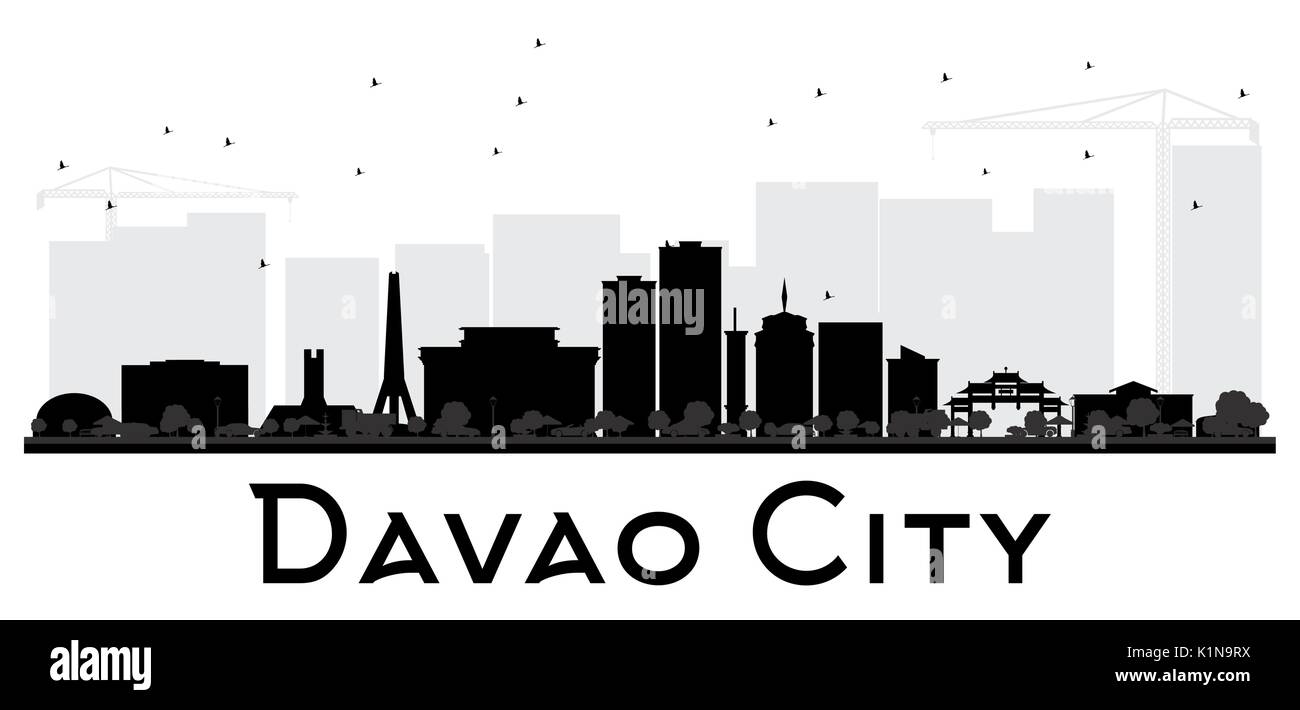 Davao City skyline silhouette noir et blanc. Vector illustration. Concept simple pour le tourisme présentation, bannière, un placard ou un site web. Illustration de Vecteur
