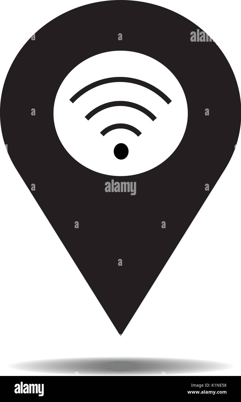 Location icône noire scénario avec connexion Wi-Fi au réseau local ou sur  l'icône sans fil. Signe de l'axe isolé sur fond blanc. Carte de navigation,  gps, direction, place, boussole, contactez Image Vectorielle