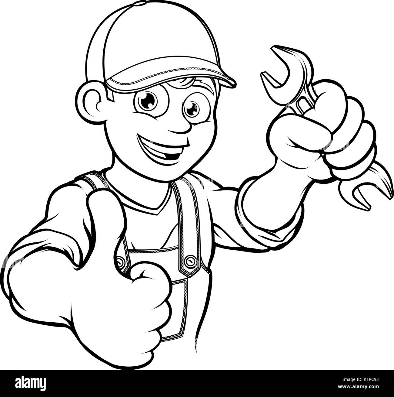 Plombier ou mécanicien bricoleur avec Spanner Cartoon Illustration de Vecteur