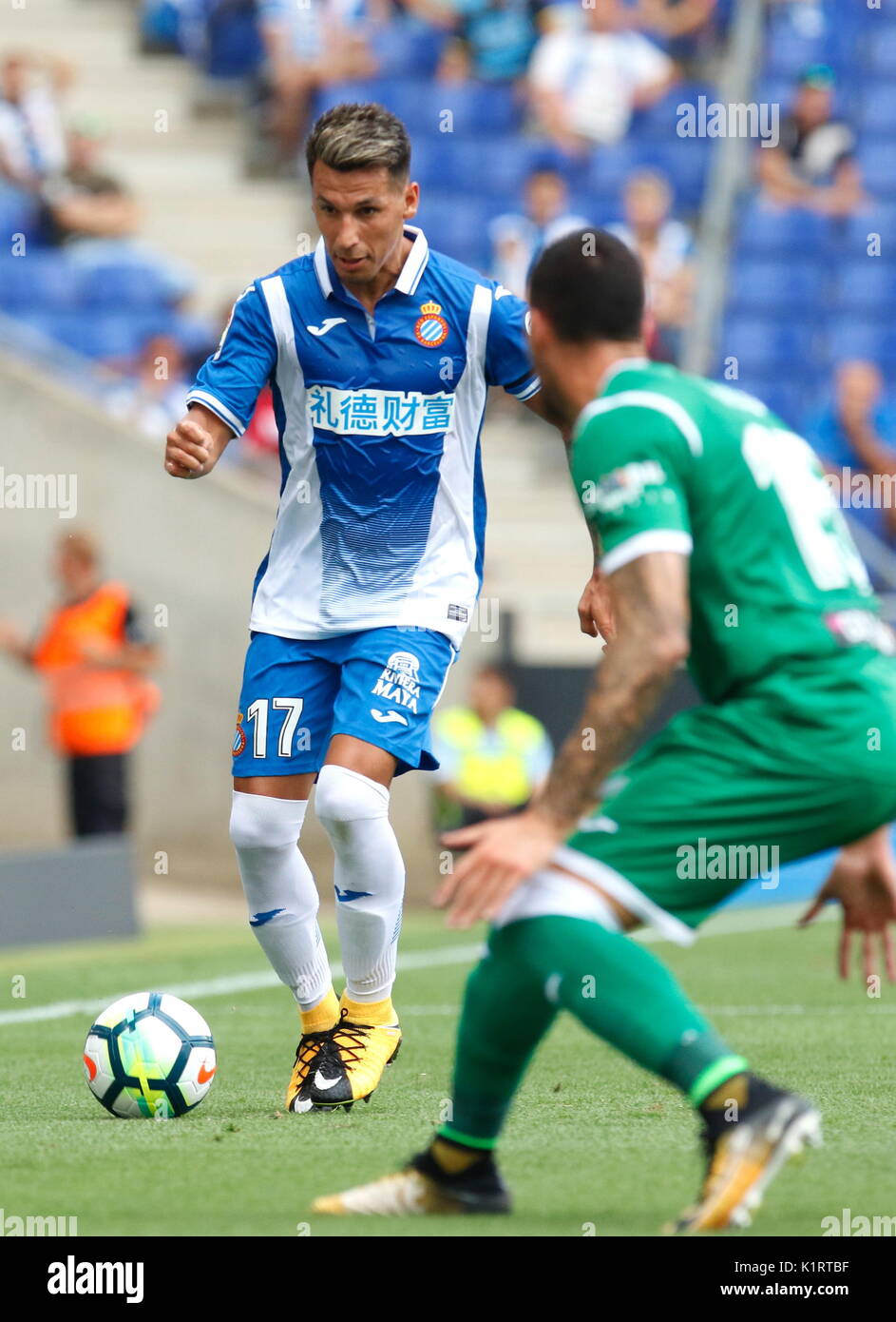 Hernan Perez en action au cours de la Liga match entre l'Espanyol contre Getafe à RCDE Stadium Banque D'Images