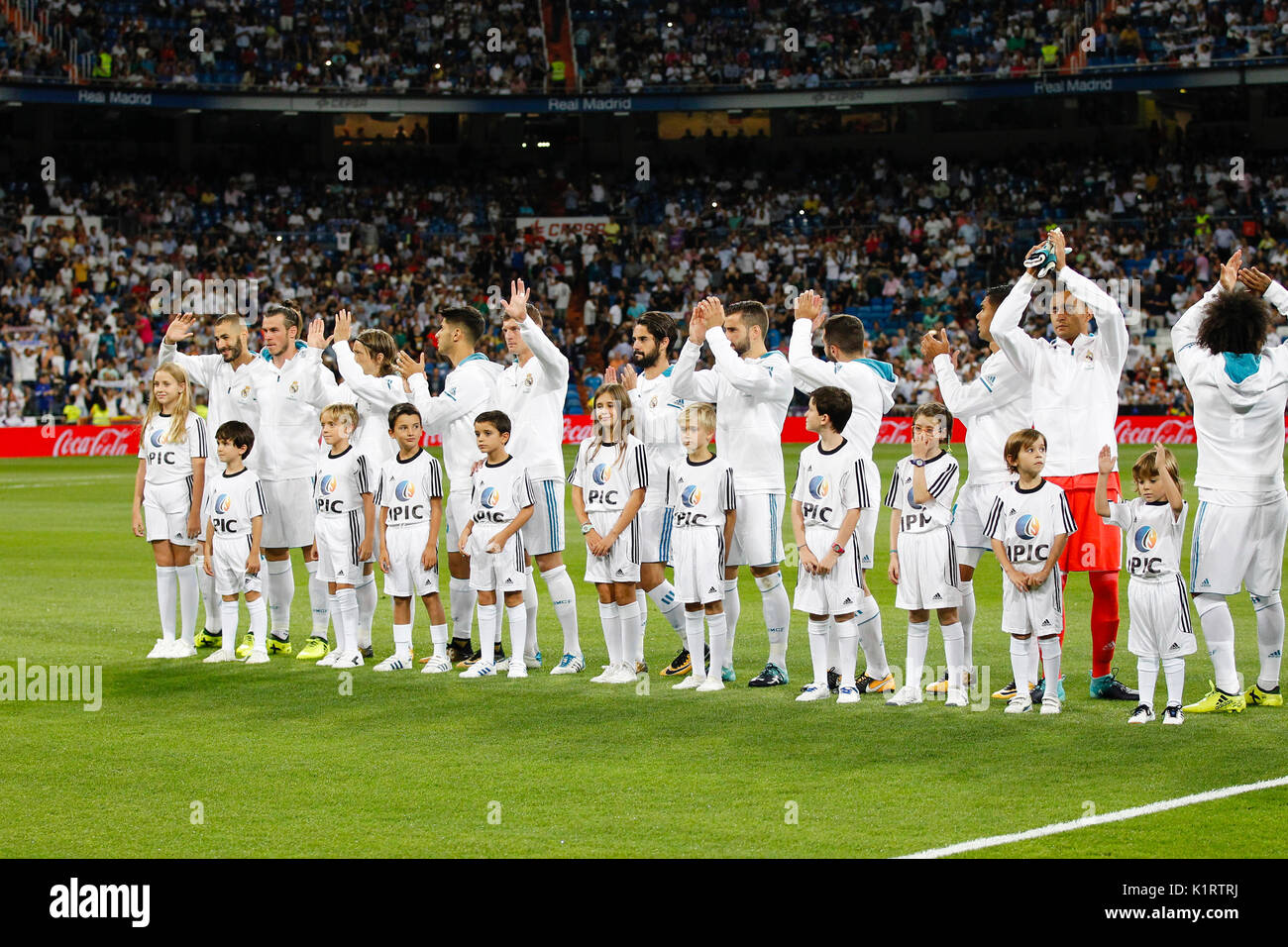 Madrid, Espagne. Août 27, 2017. Groupe de l'équipe de Liune La Liga entre le Real Madrid vs Valencia CF au Santiago Bernabeu à Madrid, Espagne, le 27 août 2017 . Más Información Gtres Crédit : Comuniación sur ligne, S.L./Alamy Live News Banque D'Images