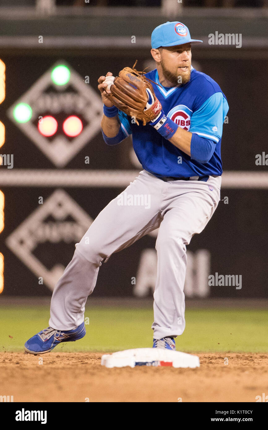25 août 2017 : Chicago Cubs le deuxième but Ben Zobrist (18) en action au cours de la MLB match entre les Cubs de Chicago et les Phillies de Philadelphie à la Citizens Bank Park de Philadelphie, Pennsylvanie. Christopher Szagola/CSM Banque D'Images