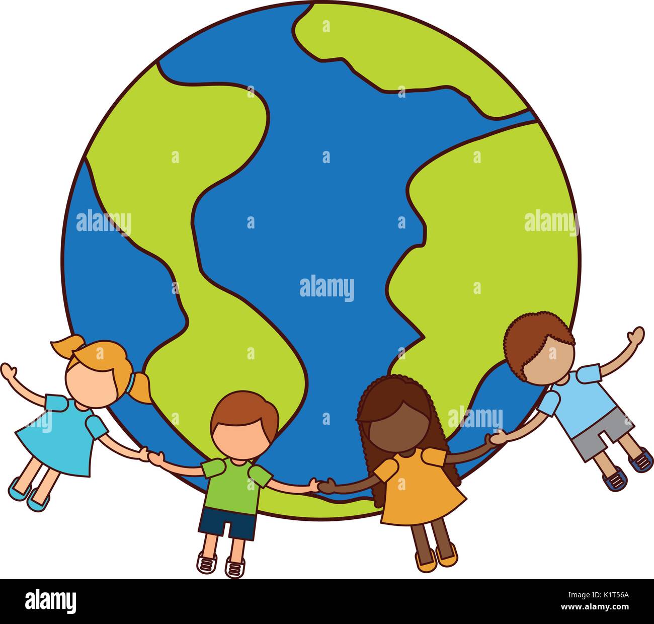 Les enfants se tenant la main autour du monde Image Vectorielle Stock ...