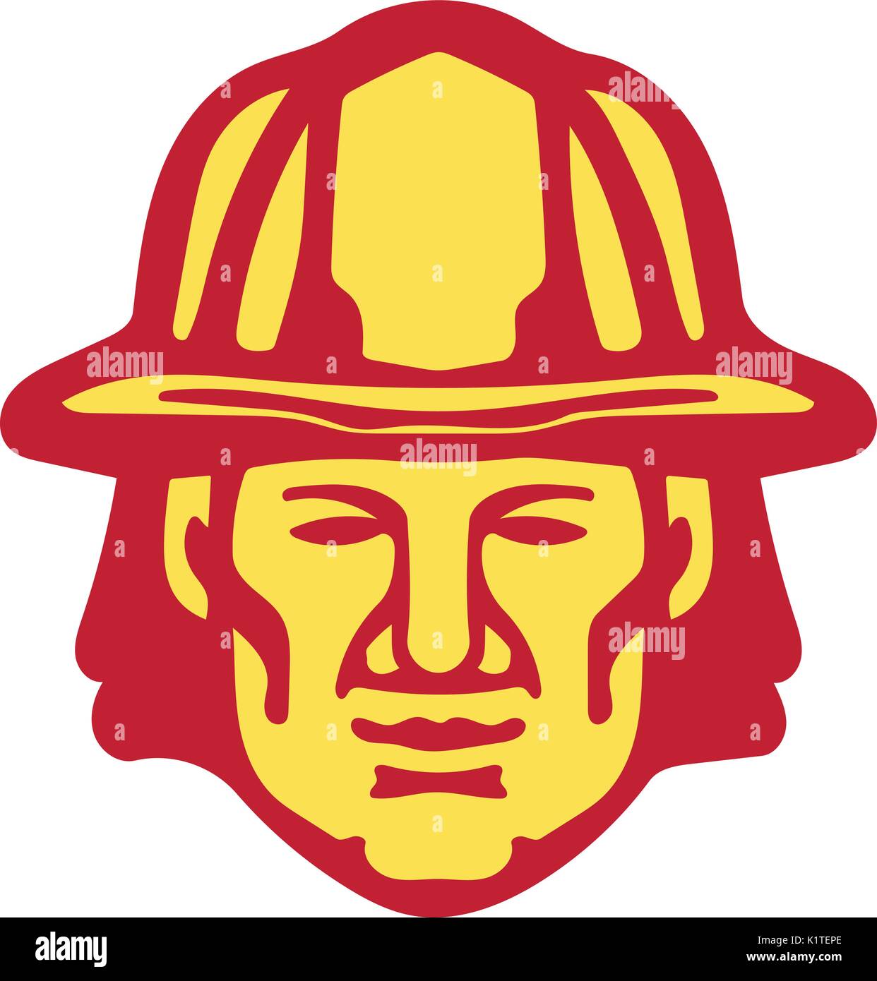 Illustration d'un pompier pompier urgence chef wearing hardhat vue de l'avant ensemble isolées sur fond blanc fait en style rétro. Illustration de Vecteur
