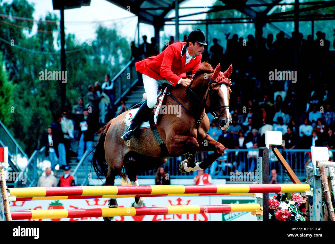 CHIO Aachen juin 1996, Guido Dominici (ITA) équitation Frisco Banque D'Images