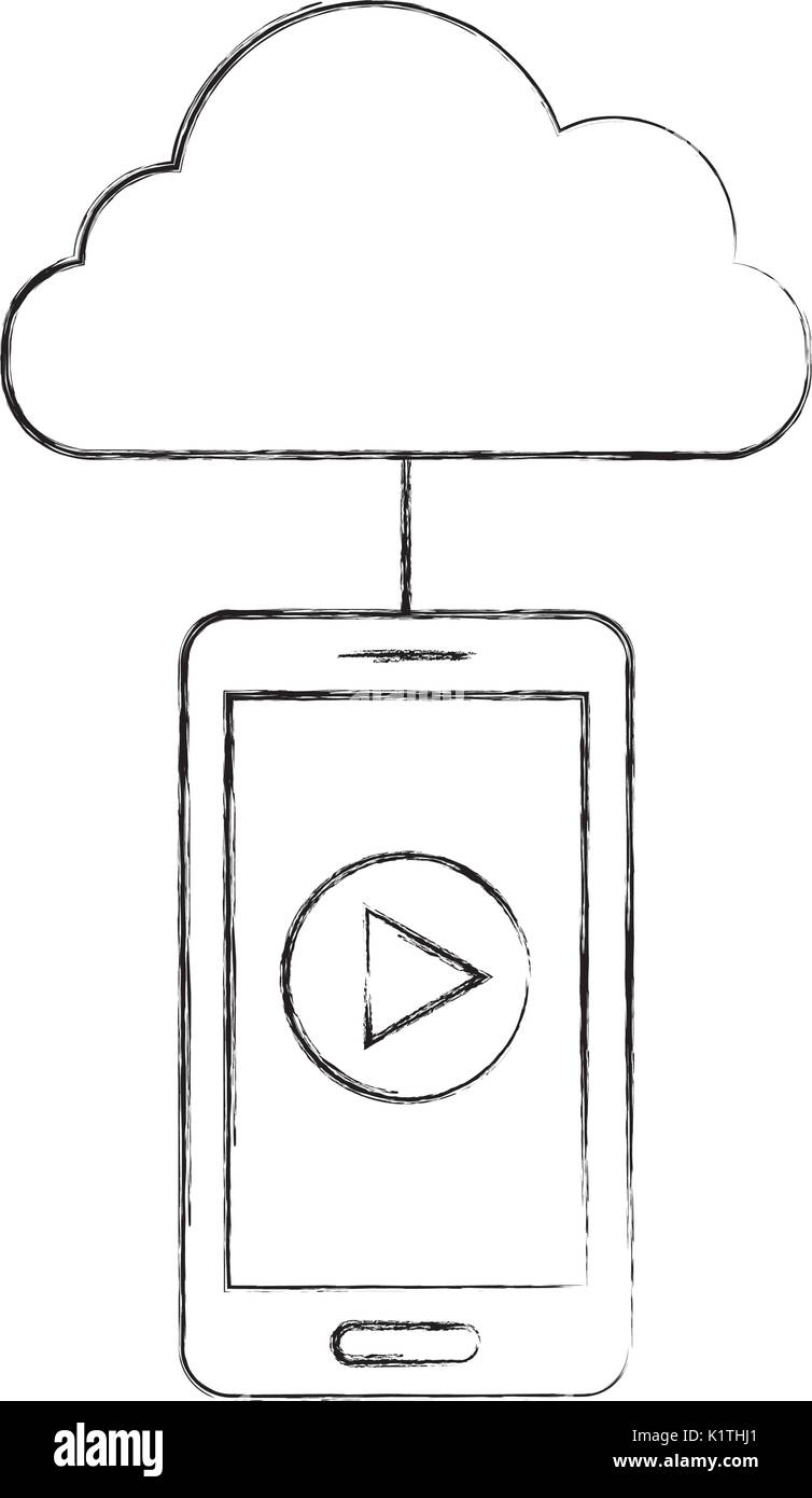 Smartphone et cloud computing avec media player icône isolé Illustration de Vecteur