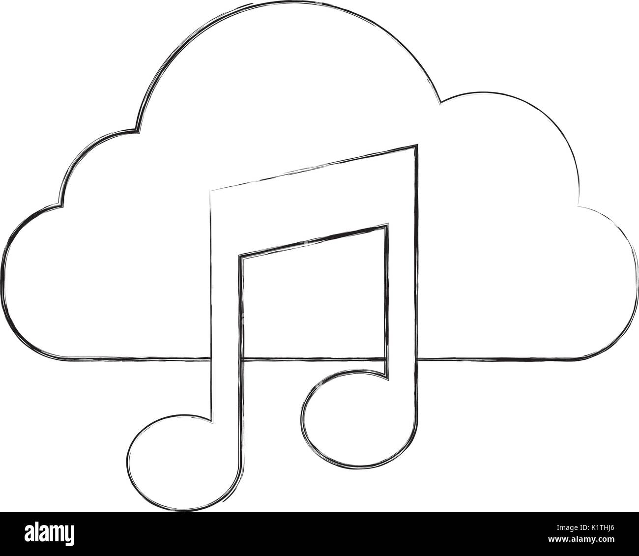 Cloud computing avec note de musique icône isolé Illustration de Vecteur