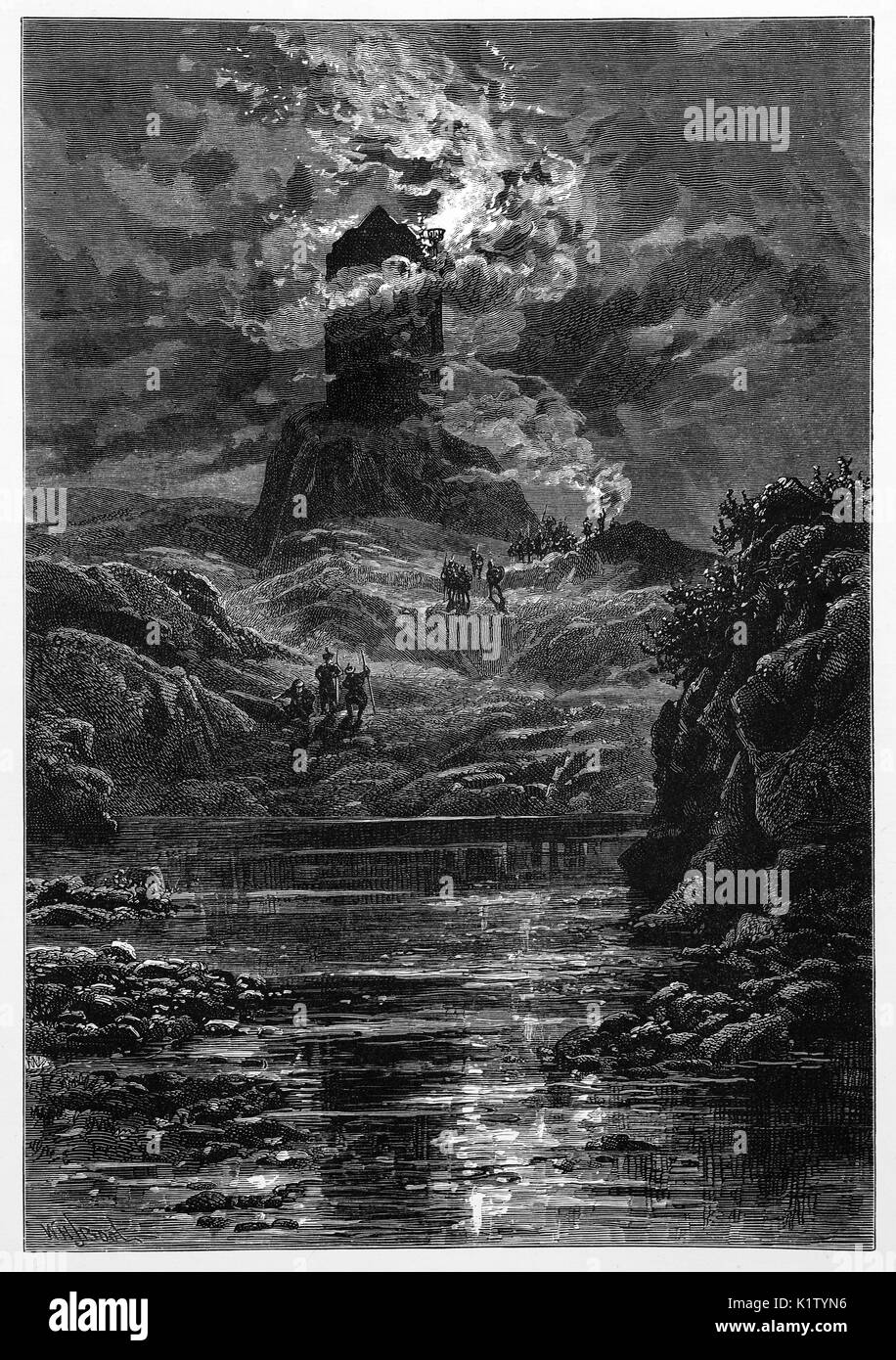 1870 : Tour de Smailholm, une tour, un peel dans une chaîne de garde frontières gardant la Tweed Valley, a été construit au plus tard au début du 15ème siècle. La tour a été attaqué par des soldats anglais en 1546, lorsque la garnison de Wark Château la tour licenciés et emmenés prisonniers et les bovins. Près de Kelso dans la région des Scottish Borders, le Roxburghshire, Ecosse Banque D'Images