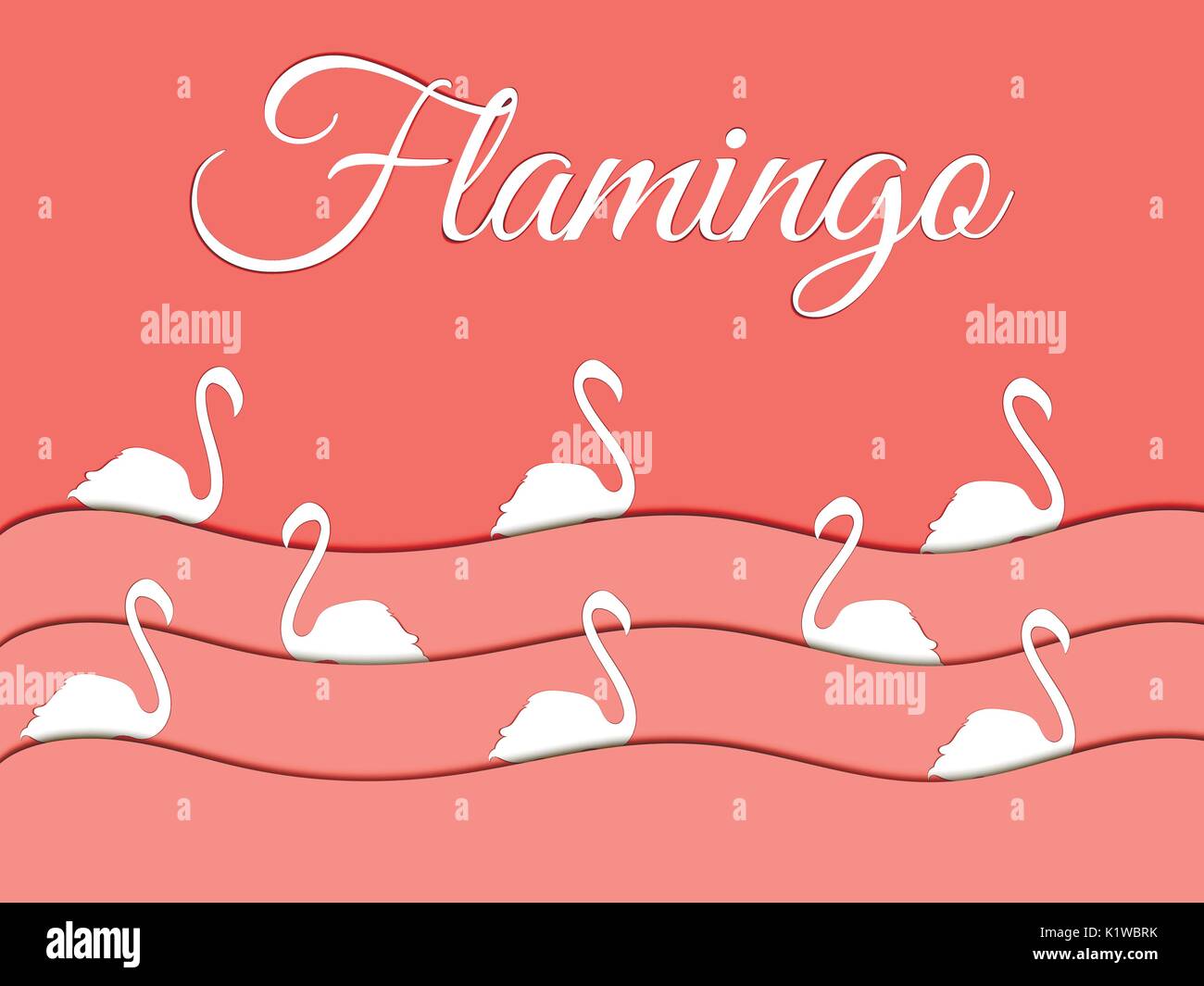 Flamingo, papier les vagues, les oiseaux nager. Ombre de vecteur. Illustration de Vecteur