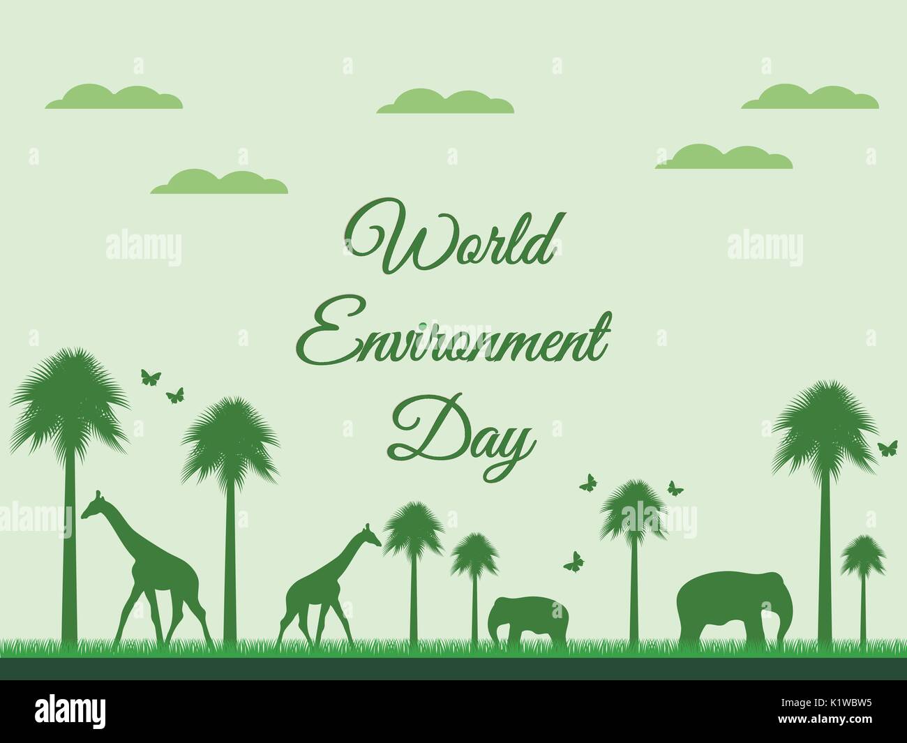 La Journée mondiale de l'environnement, paysage, avec des animaux, de l'environnement, de l'environnement, de passer au vert. Vecteur. Illustration de Vecteur