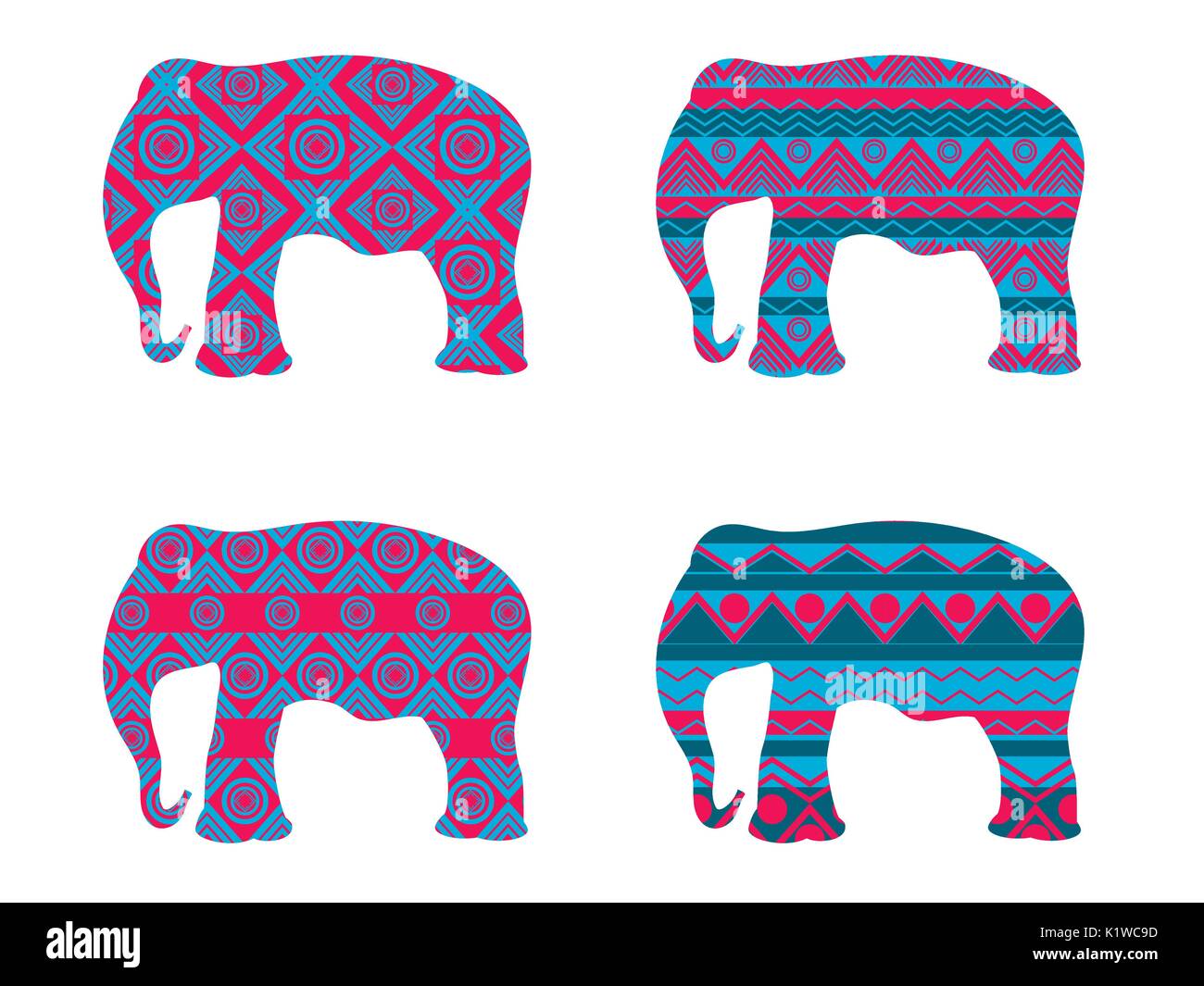 Motif éléphant indien. Série d'illustrations vectorielles. Illustration de Vecteur