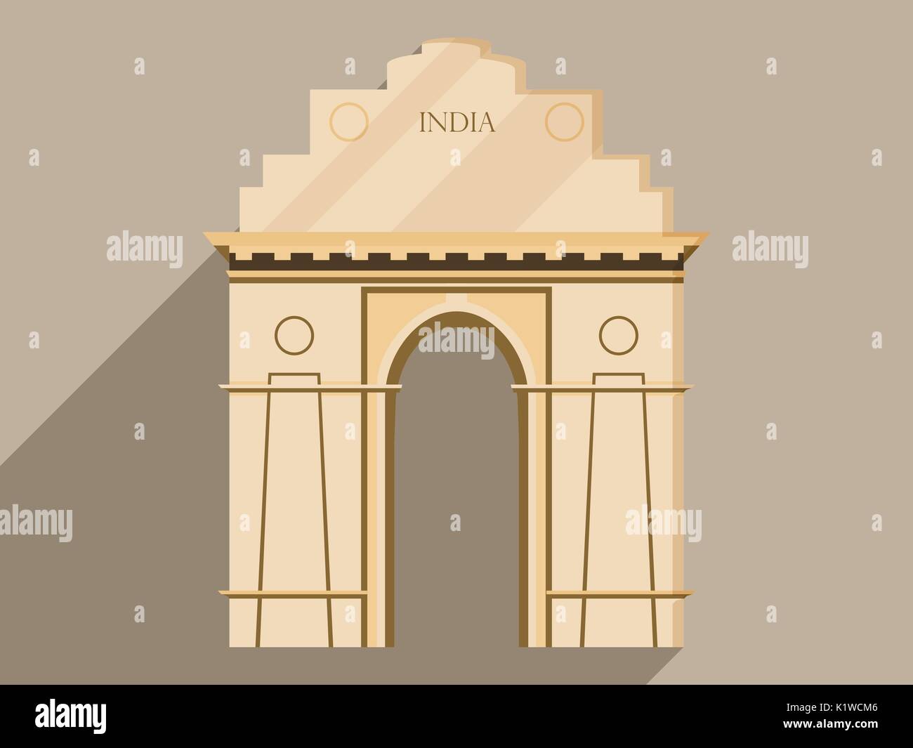 La porte de l'Inde l'isolement sur un fond blanc. Symbole de l'Inde, New Delhi. Illustration d'une télévision et d'une grande ombre. Vecteur. Illustration de Vecteur