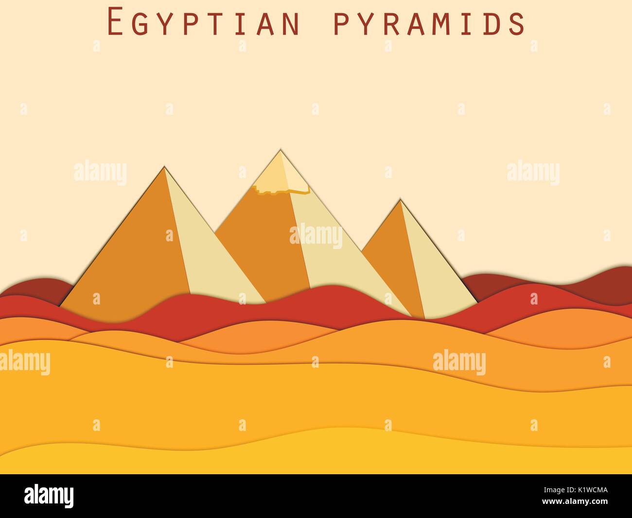 Paysage avec les pyramides égyptiennes. Désert de papier. Vector illustration. Illustration de Vecteur