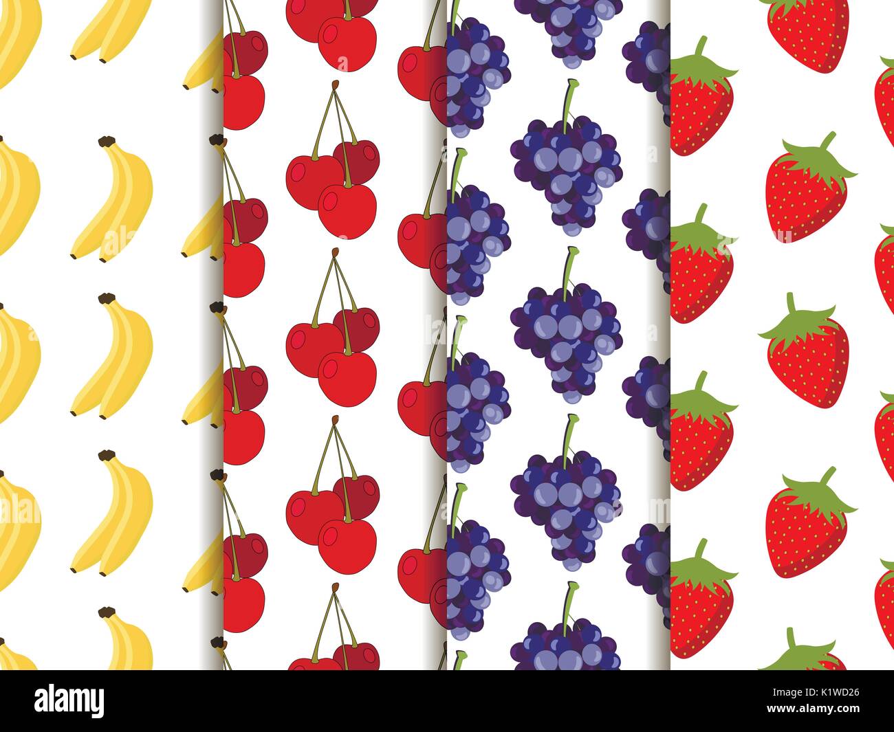 Jeu de modèle transparent avec des fruits. Schéma des bananes, cerises, fraises et raisins. Vector background. Illustration de Vecteur