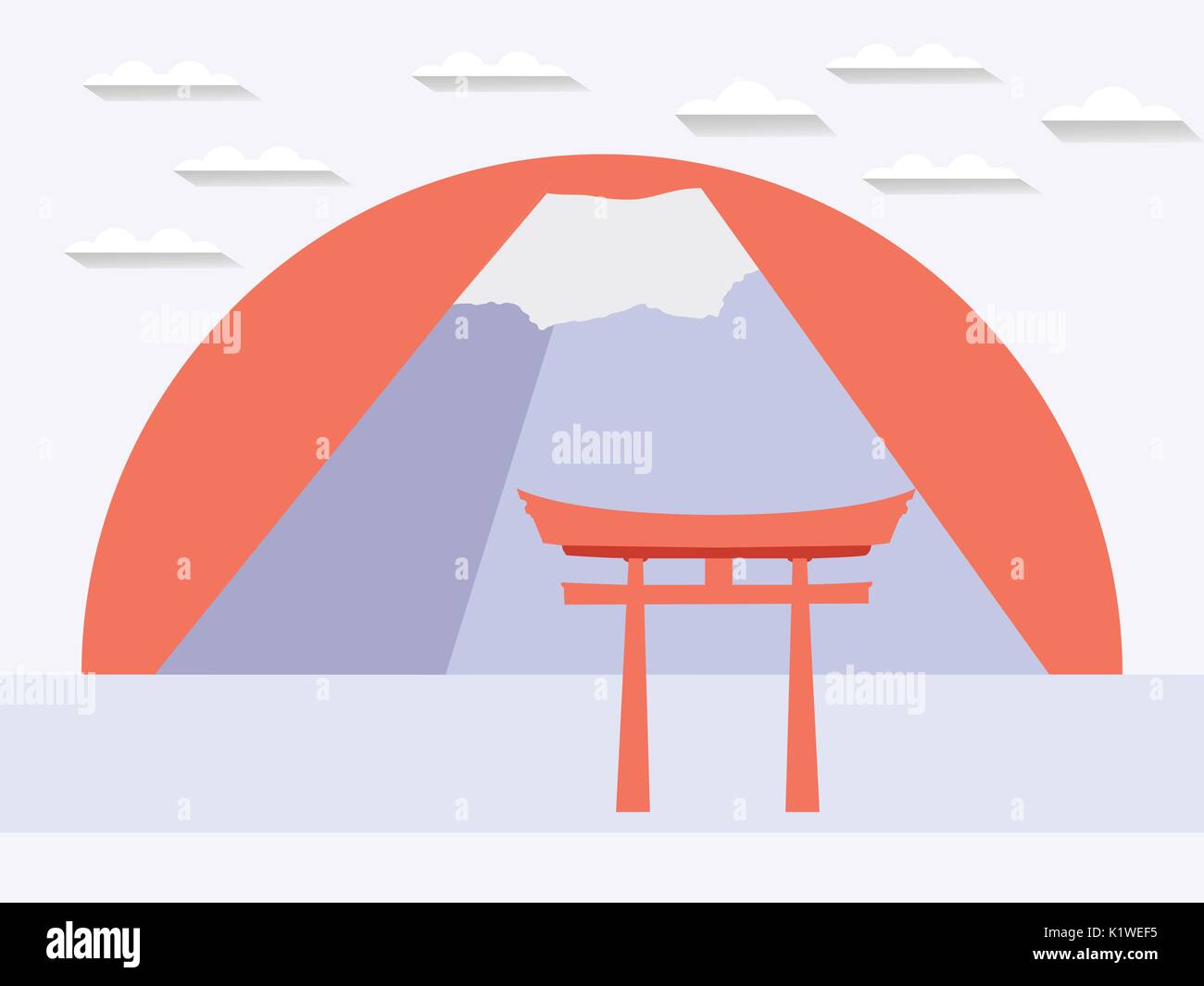 Portail japonais. La montagne japonaise. Symbole du Japon dans un style. Illustration de Vecteur