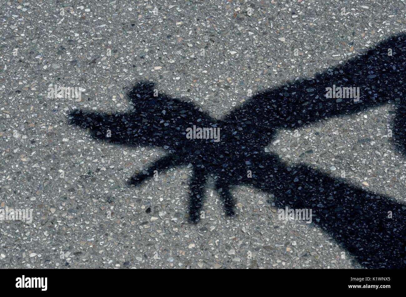 L'Art à la main - création d'un graphique depuis d'ombres sur la surface de la rue à l'aide de mains, Mestre, Italie, Europe Banque D'Images