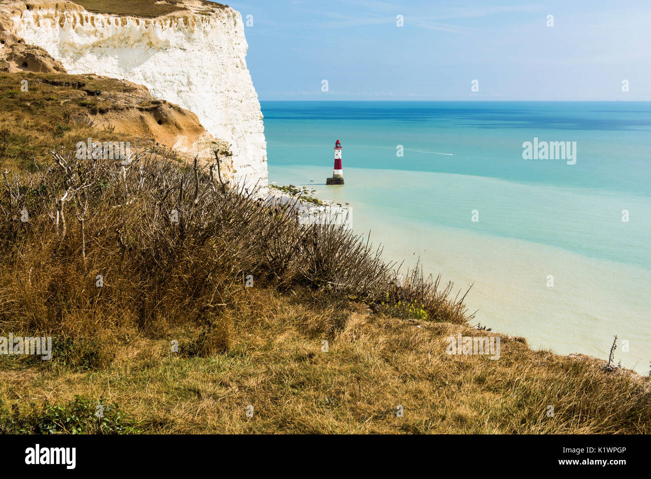 Le domaine des bouts de craie dans l'East Sussex, Angleterre appelé Beachy Head. Se trouve tout près de Eastbourne et est célèbre pour son phare. Banque D'Images