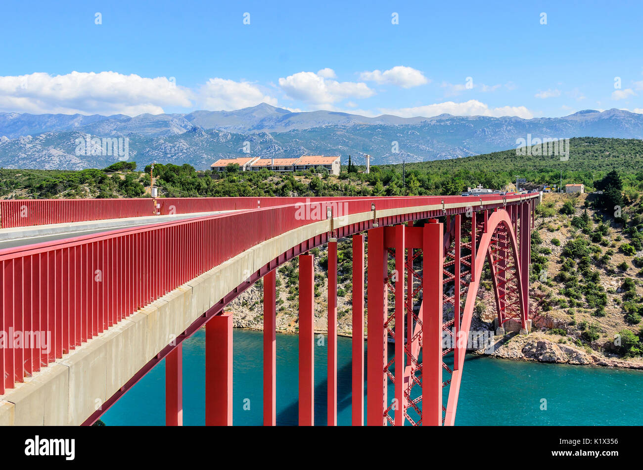 Pont Rouge, Maslenica Croatie. Banque D'Images