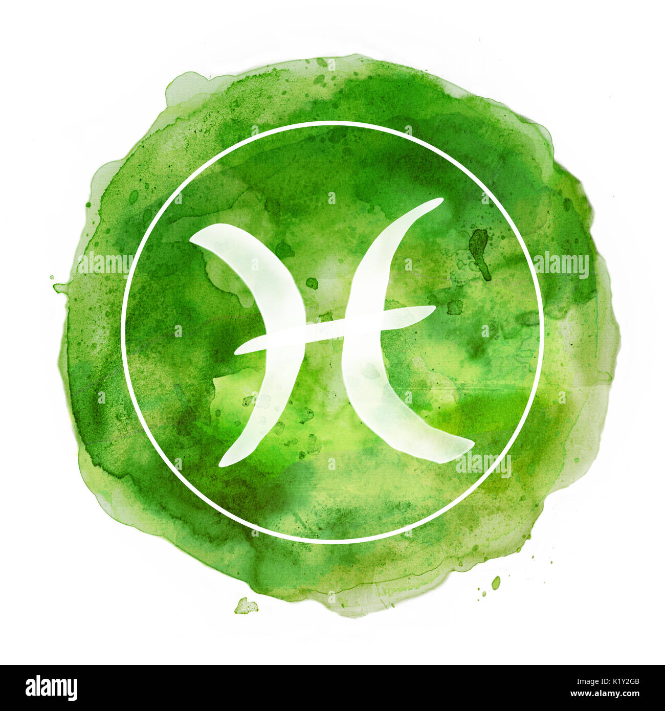 Signe astrologique Poissons sur fond d'aquarelle Banque D'Images