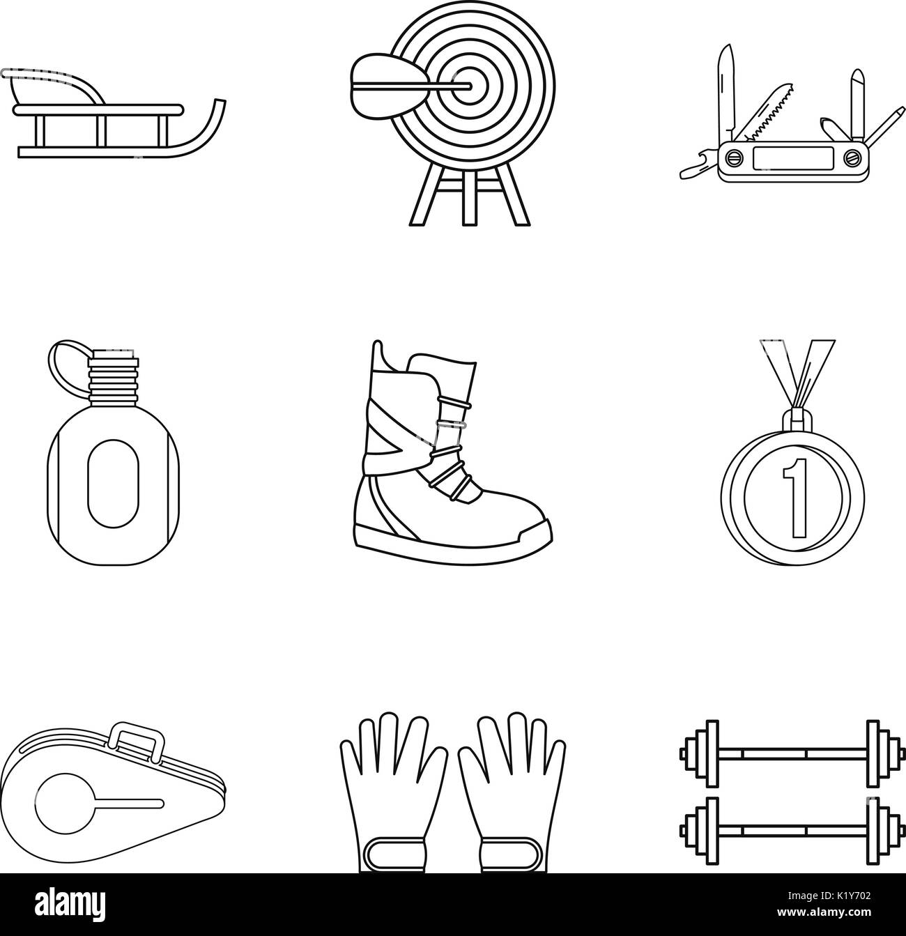 Canif icons set style du contour, Illustration de Vecteur