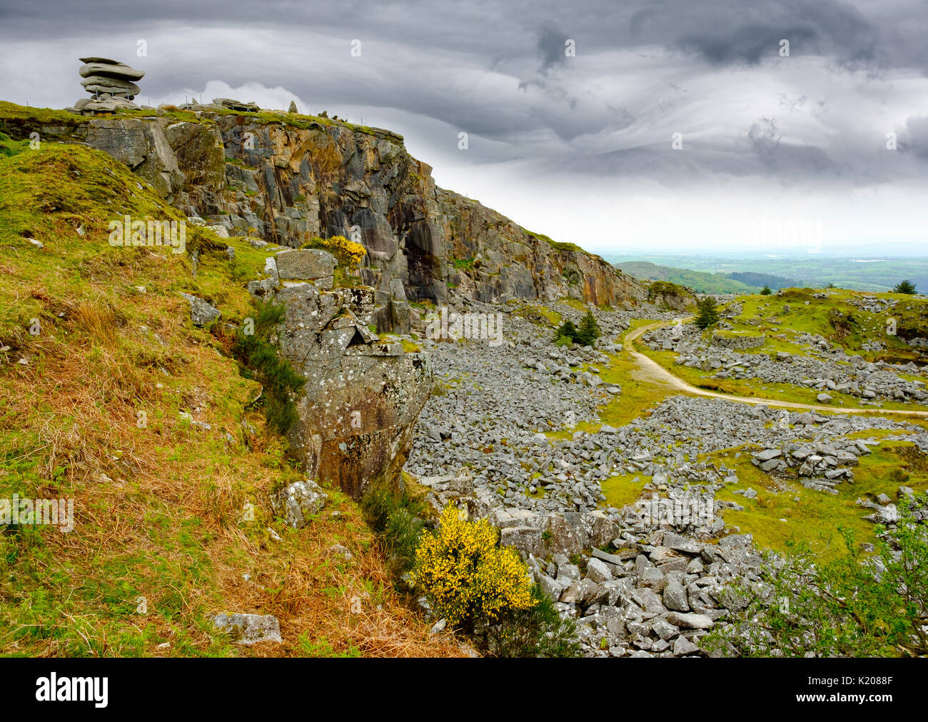 Rock formation Cheesewring et carrière de granit, Stowes Hill, à Linkinhorne, Bodmin Moor, Cornwall, Angleterre, Royaume-Uni Banque D'Images