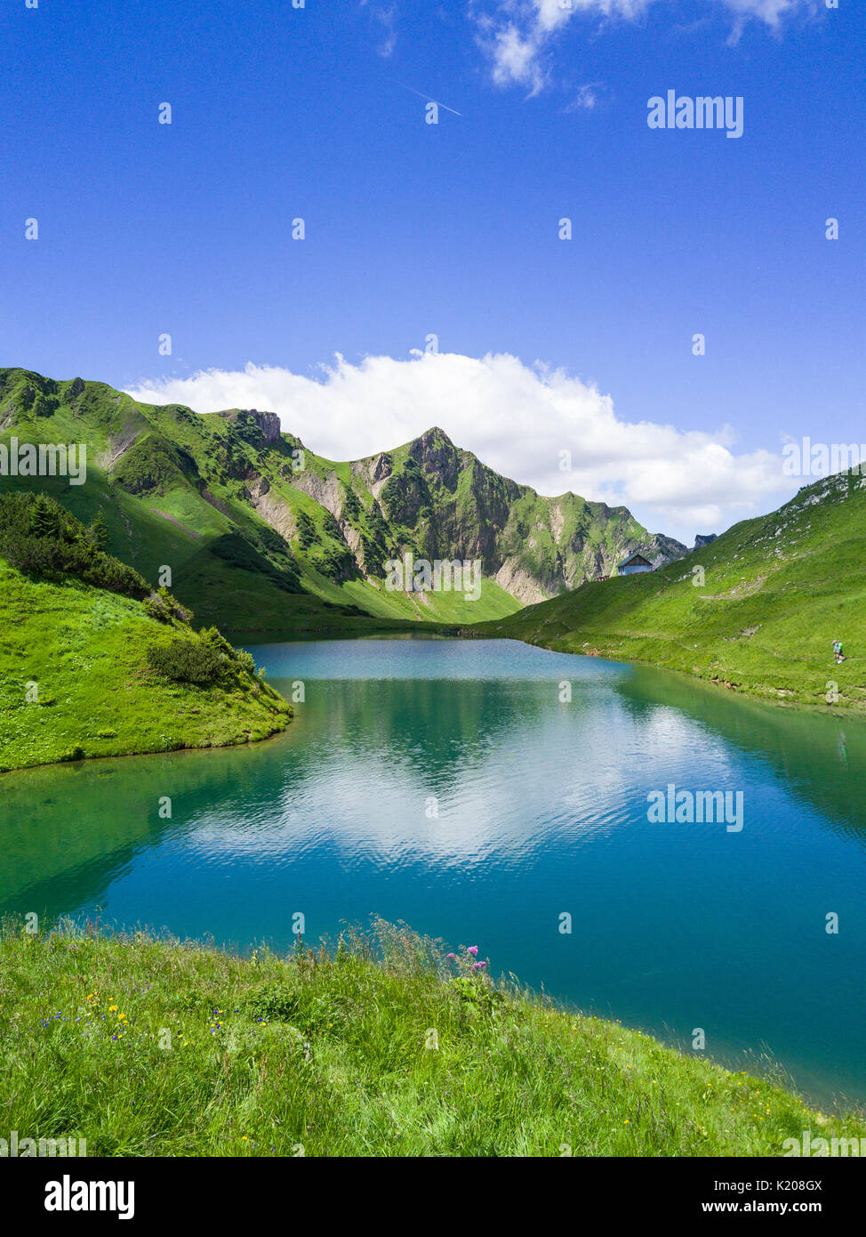 Schrecksee avec les montagnes de l'Allgäu, Alpes d'Allgäu, Allgäu, Bavière, Allemagne Banque D'Images