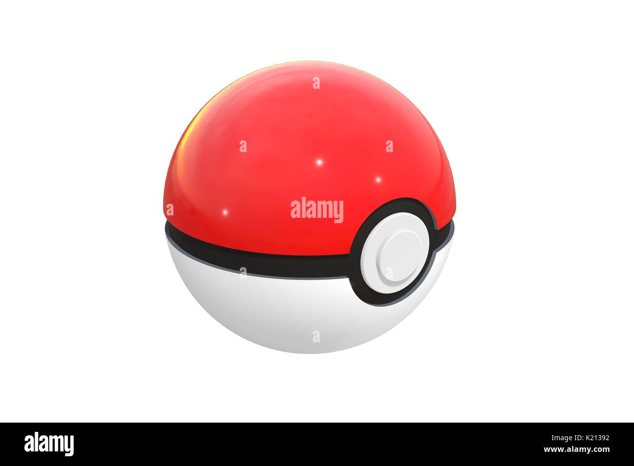 3D render of pokéball isolé sur un fond blanc. Pokéball est un équipement d'attraper de Pokemon Rendez-vous, le plus réussi du jeu de réalité augmentée. Banque D'Images