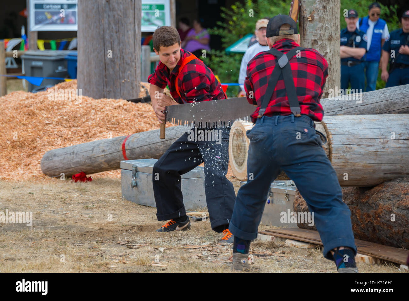 Démonstration de compétence bûcheron traités Double vu Evergreen State Fair Monroe Washington Banque D'Images