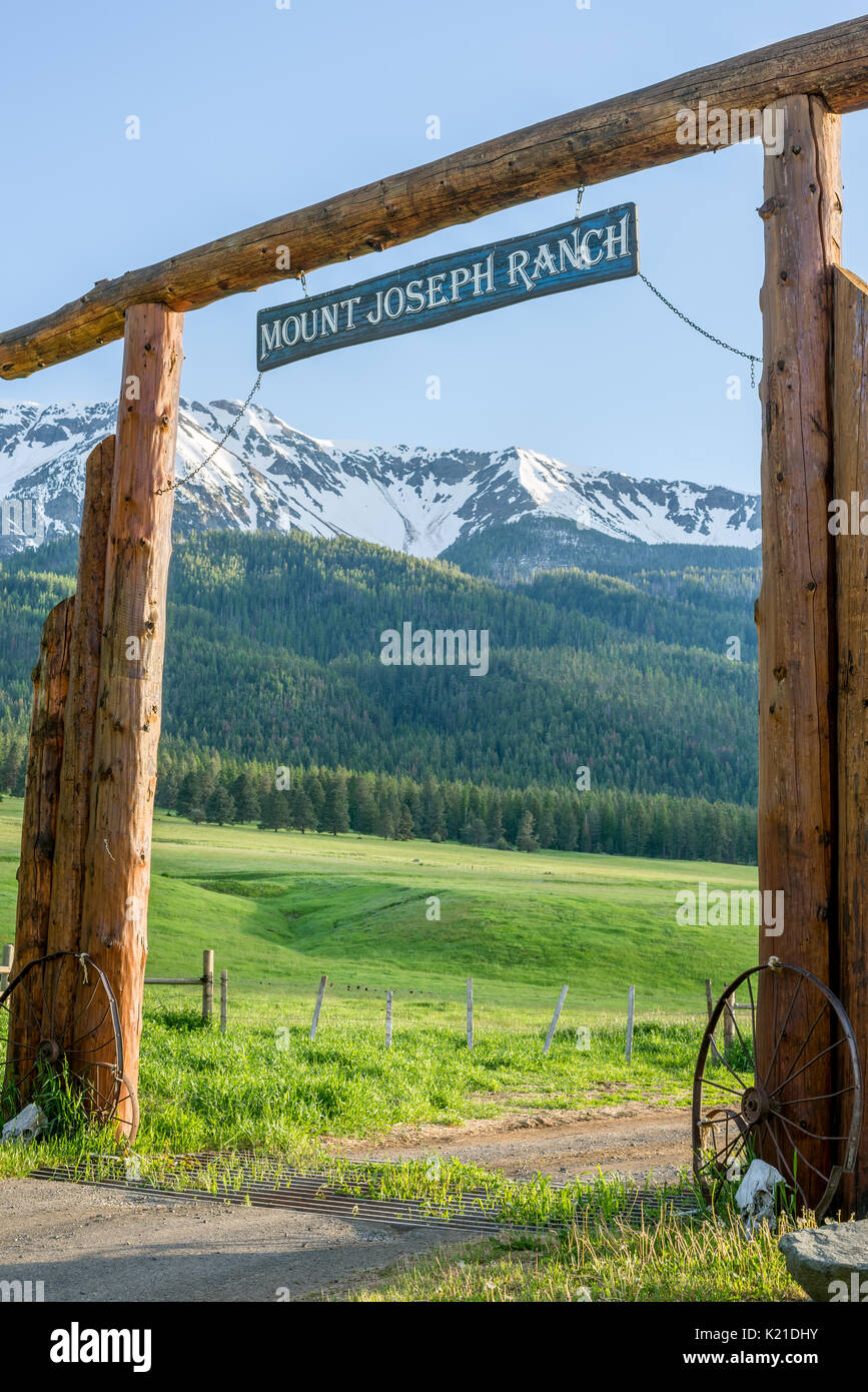 Entrée de Mont Joseph Ranch en Oregon's Wallowa Valley Banque D'Images