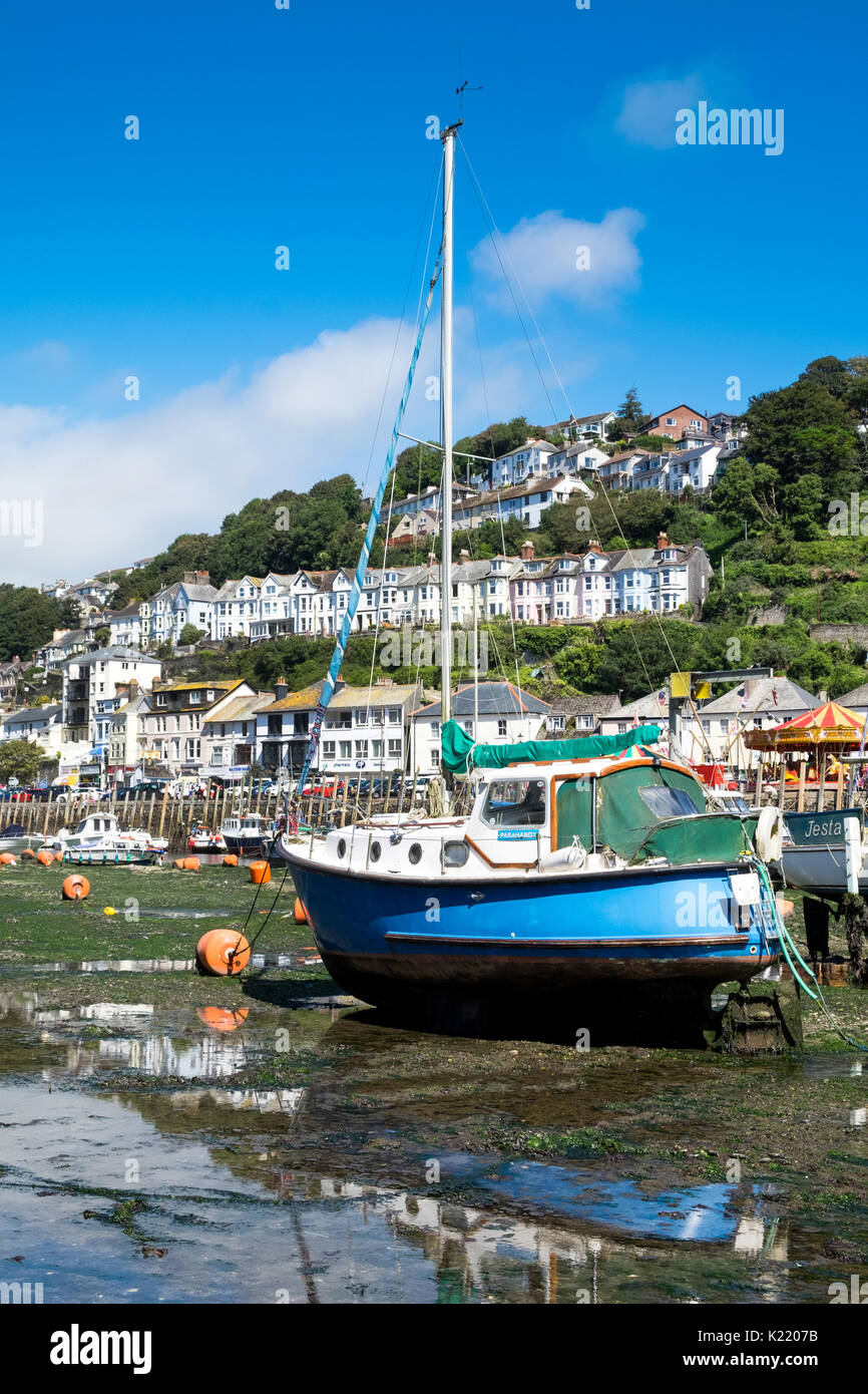 Marée basse à East Looe River, Looe, Cornwall, UK Banque D'Images