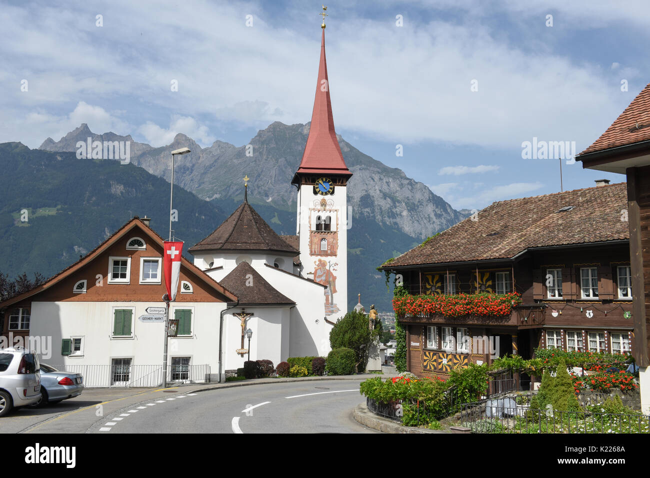 Burglen, Suisse - 3 août 2017 : le village de Burglen sur canton Uri dans les Alpes Suisses Banque D'Images