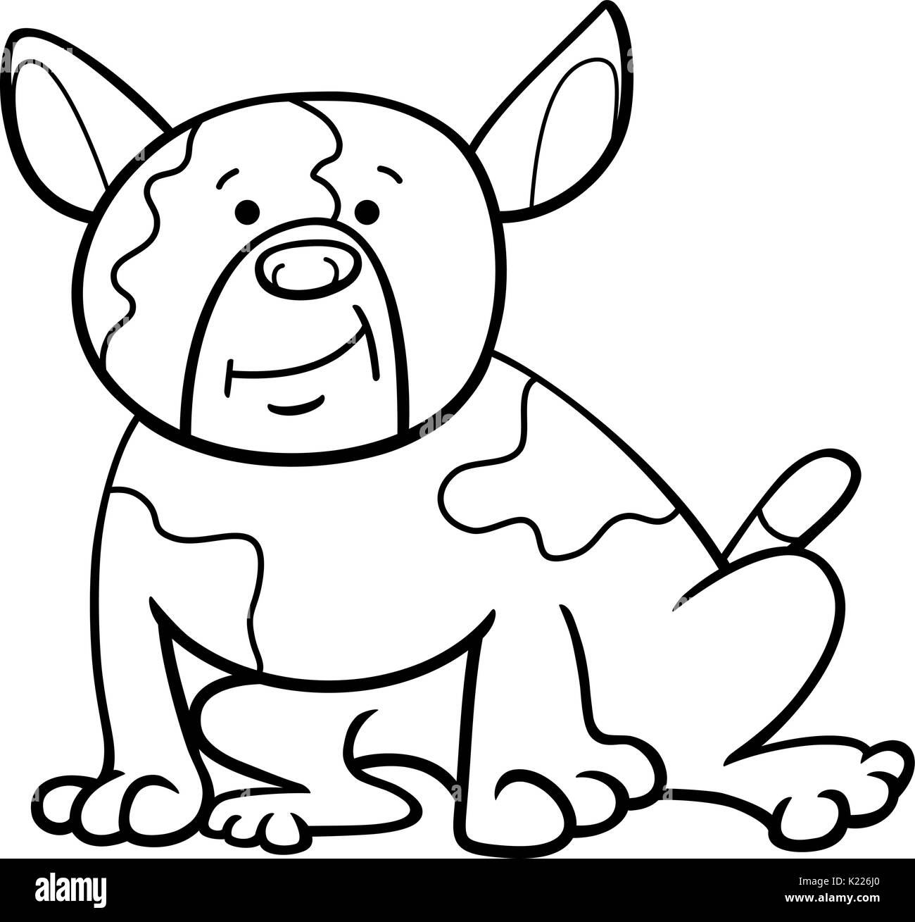 Illustration Cartoon noir et blanc tacheté de chien Bouledogue Personnage Animal Coloring Book Illustration de Vecteur
