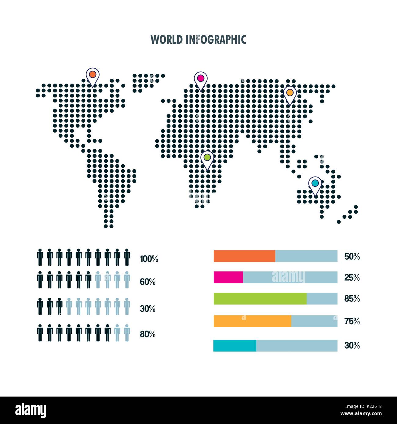 Carte du monde infographie bar statistiques Statistiques démographiques les gens Illustration de Vecteur