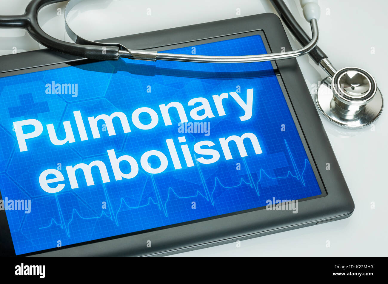 Tablette avec le texte d'embolie pulmonaire à l'écran Banque D'Images