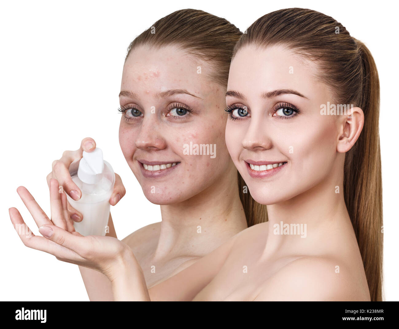 Young woman holding pot de crème. Banque D'Images