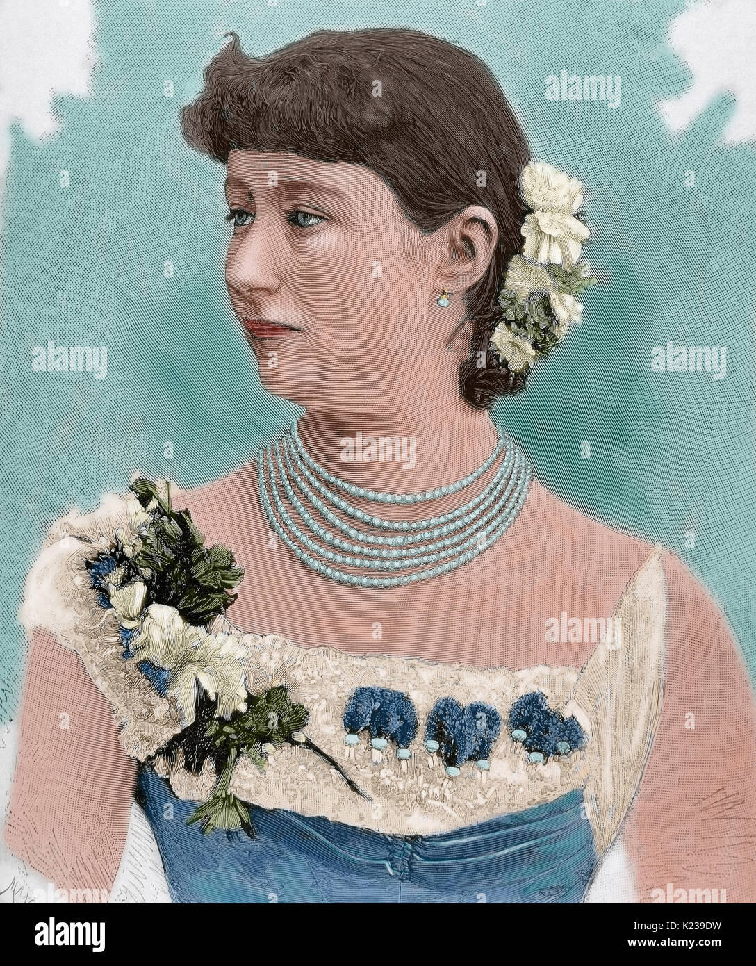 Augusta Victoria de Schleswig-Holstein (1858-1921). La dernière impératrice allemande et reine de Prusse comme la première épouse de l'empereur allemand Guillaume II (1859-1941). Portrait. Gravure par Mancastropa. De couleur. Banque D'Images