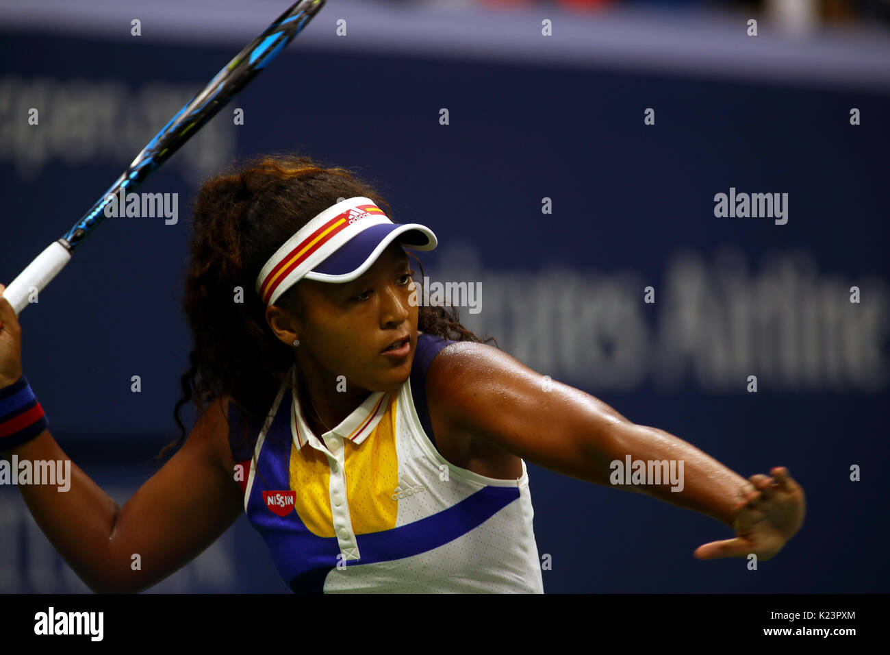 New York, États-Unis. Août 29, 2017. US Open de Tennis : New York, 29 août, 2017 - Naomi Osaka du Japon en action lors de son premier match contre Angie Kerber de l'Allemagne à l'US Open à Flushing Meadows, New York. Crédit : Adam Stoltman/Alamy Live News Banque D'Images