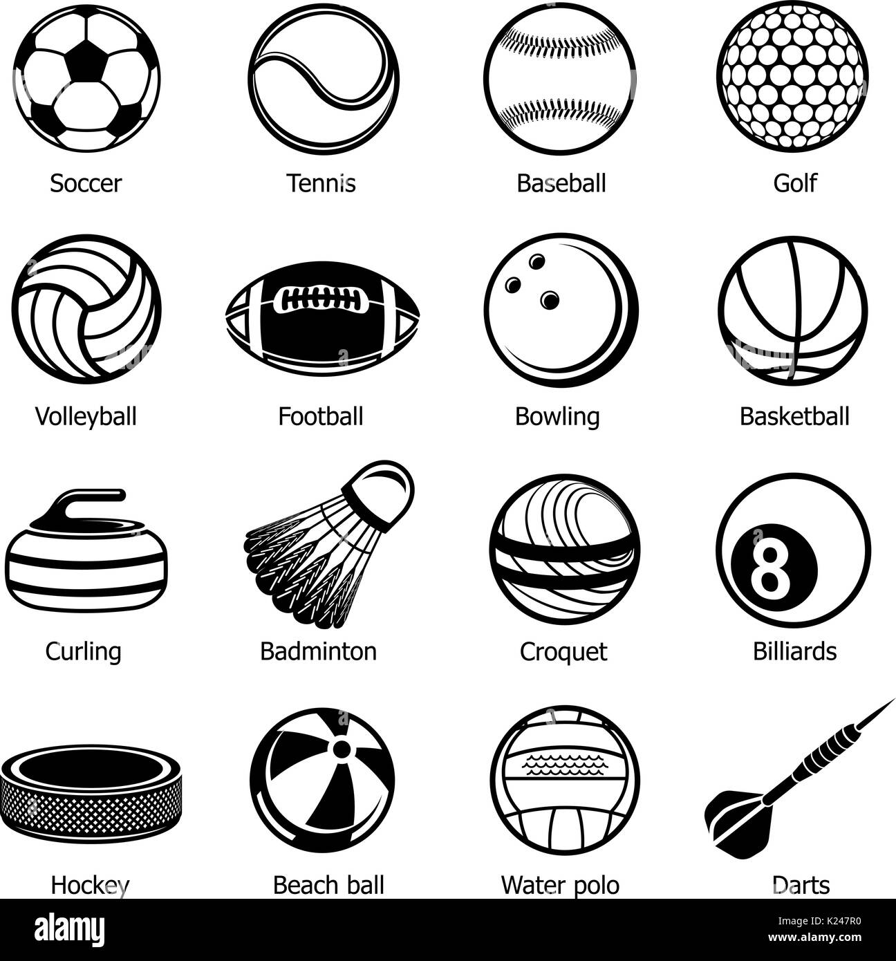 Boules Sport icons set d'équipement, le style simple Illustration de Vecteur