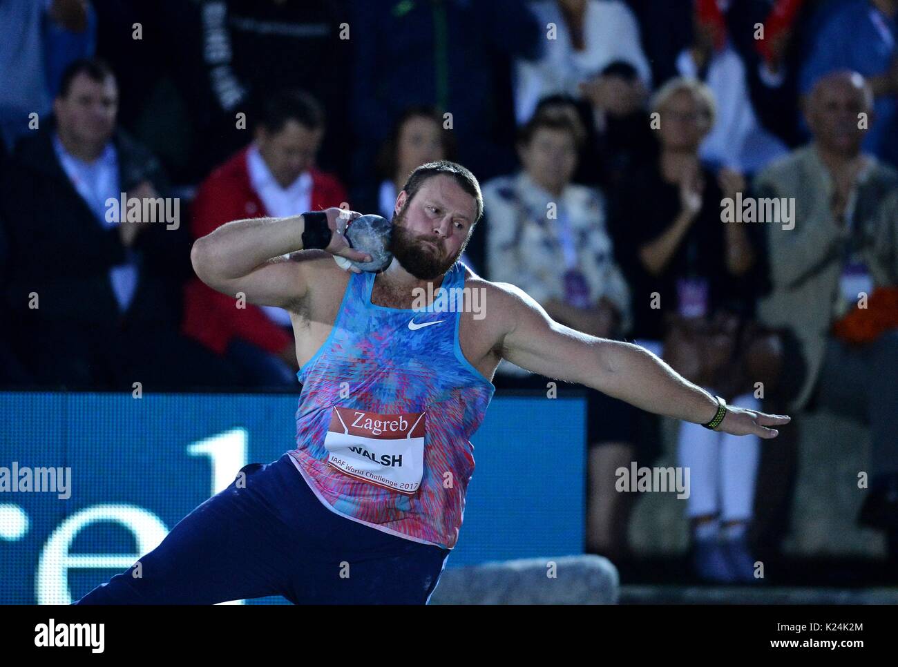 Zagreb, Croatie. Août 28, 2017. Tomas Walsh de la Nouvelle-Zélande est en concurrence au cours de la Men's shot mis au final l'IAAF World Challenge de réunions à Zagreb, Croatie, 28 août, 2017. Credit : Marko Lukunic/Xinhua/Alamy Live News Banque D'Images