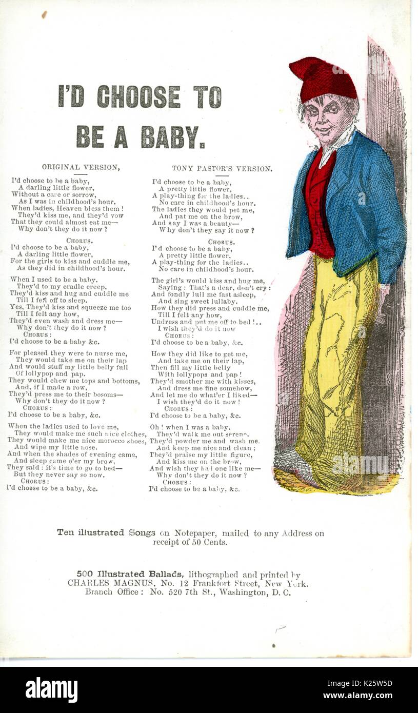 En travers de la guerre civile américaine, intitulée "J'avais choisi d'être un bébé, ' une chanson d'un soldat qui aspirent à être un bébé pour qu'il puisse sentir la chaleur et l'amour d'une femme de prendre soin de lui, Washington, District of Columbia, 1862. Banque D'Images