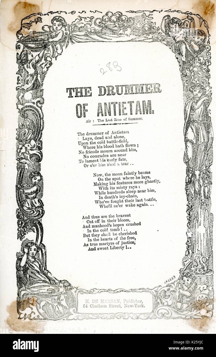 En travers de la guerre civile américaine intitulée "Le batteur d'Antietam', décrivant un batteur et louant ses services, New York, New York, 1863. Banque D'Images