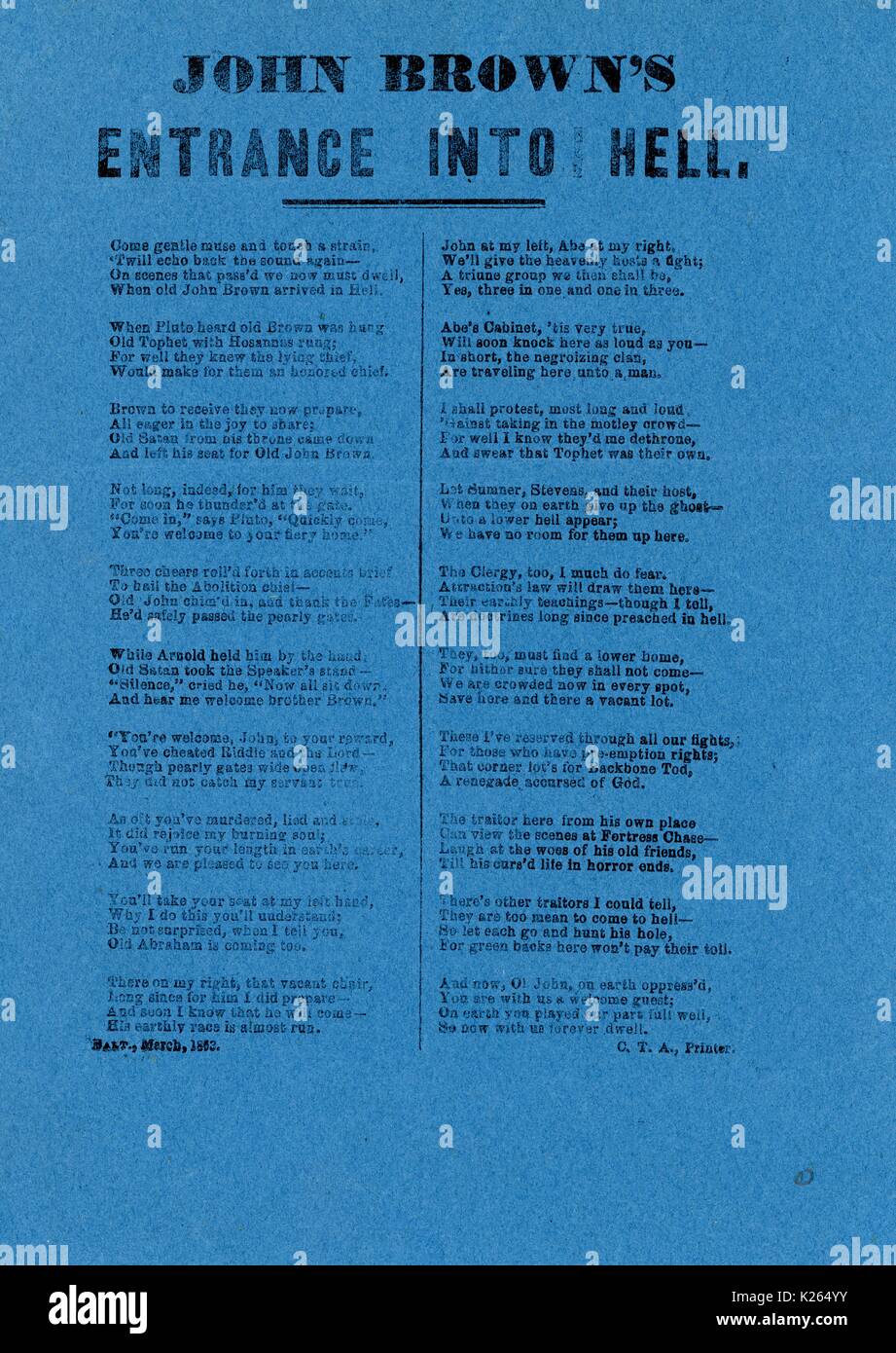 En travers de la guerre civile américaine, intitulée "John Brown's l'entrée dans l'Enfer", décrivant l'abolitionniste John Brown descente aux enfers. 1863. Banque D'Images