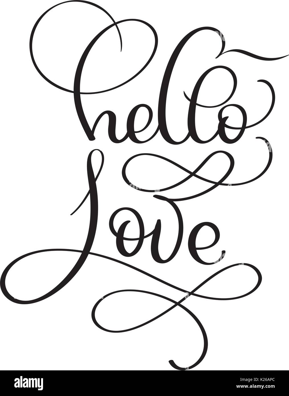 Bonjour amour texte sur fond blanc. Lettrage Calligraphie Hand drawn Vector illustration EPS10. Illustration de Vecteur