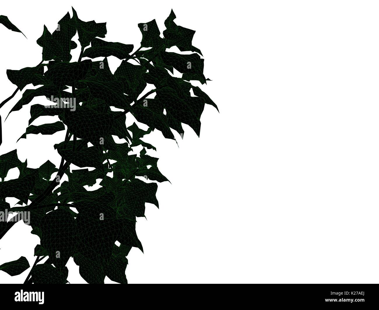 Le rendu 3D d'un arbre noir décrit avec bords verts isolé sur fond blanc Banque D'Images