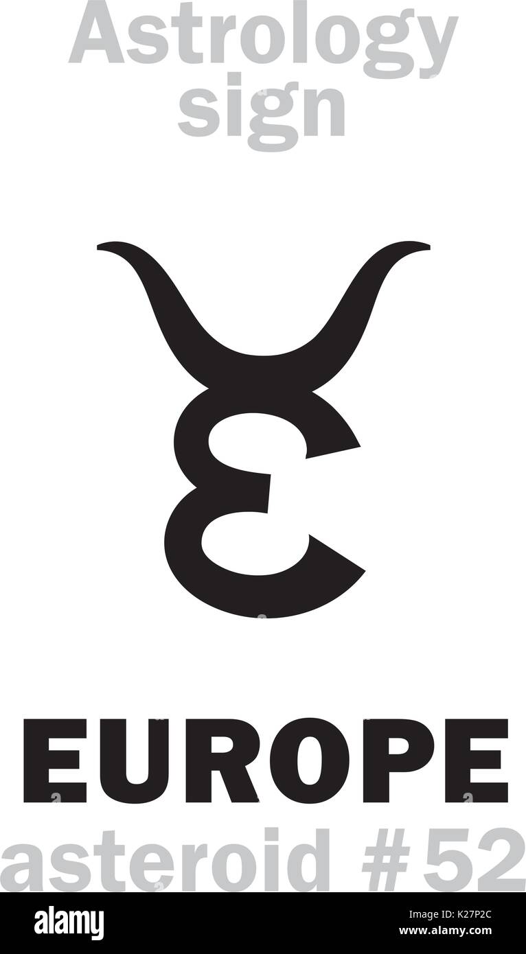 Alphabet d'astrologie : l'Europe, l'astéroïde n° 52. Caractères hiéroglyphes signe (symbole unique). Illustration de Vecteur
